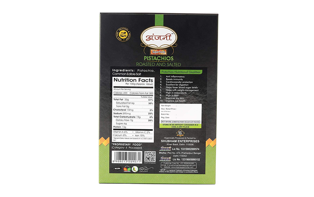 Anjani Superfoods Pistachios Roasted And Salted   Box  200 grams